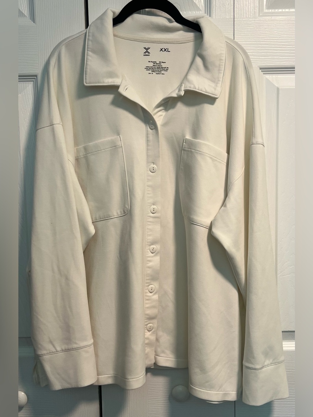 Xersion Oversized White Long Sleeved Button Up Shirt